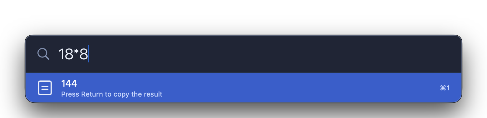 The Alfredo search bar showing 18*8 and the answer 144